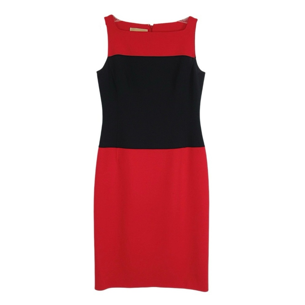 MICHAEL KORS Red Black Wool Blend Colorblock Sleeveless Sheath Dress Size 6
